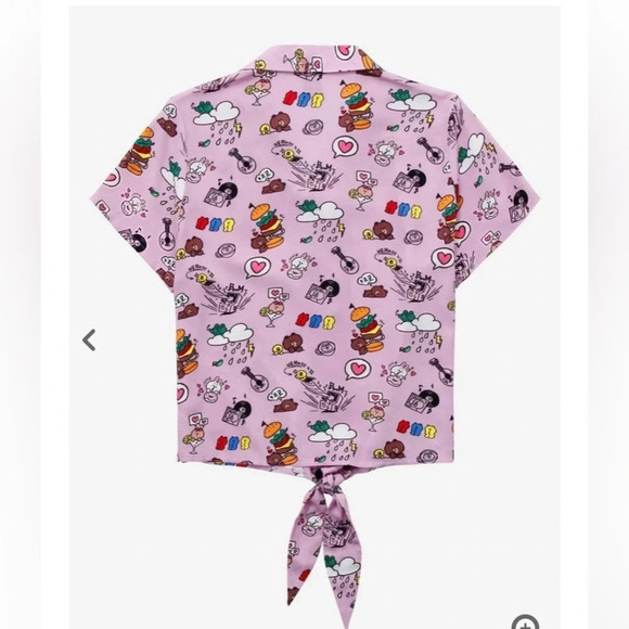 Line FRIENDS BROWN & FRIENDS Allover Print Women's Tie-Front Woven Top - Picture 2 of 6